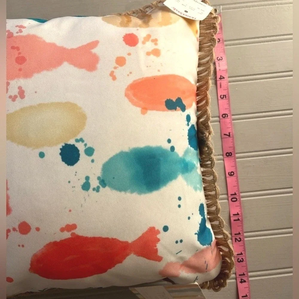 Thro Home Colorful Fish Pattern Indoor Outdoor Decorative Pillow NWT Rectangular
